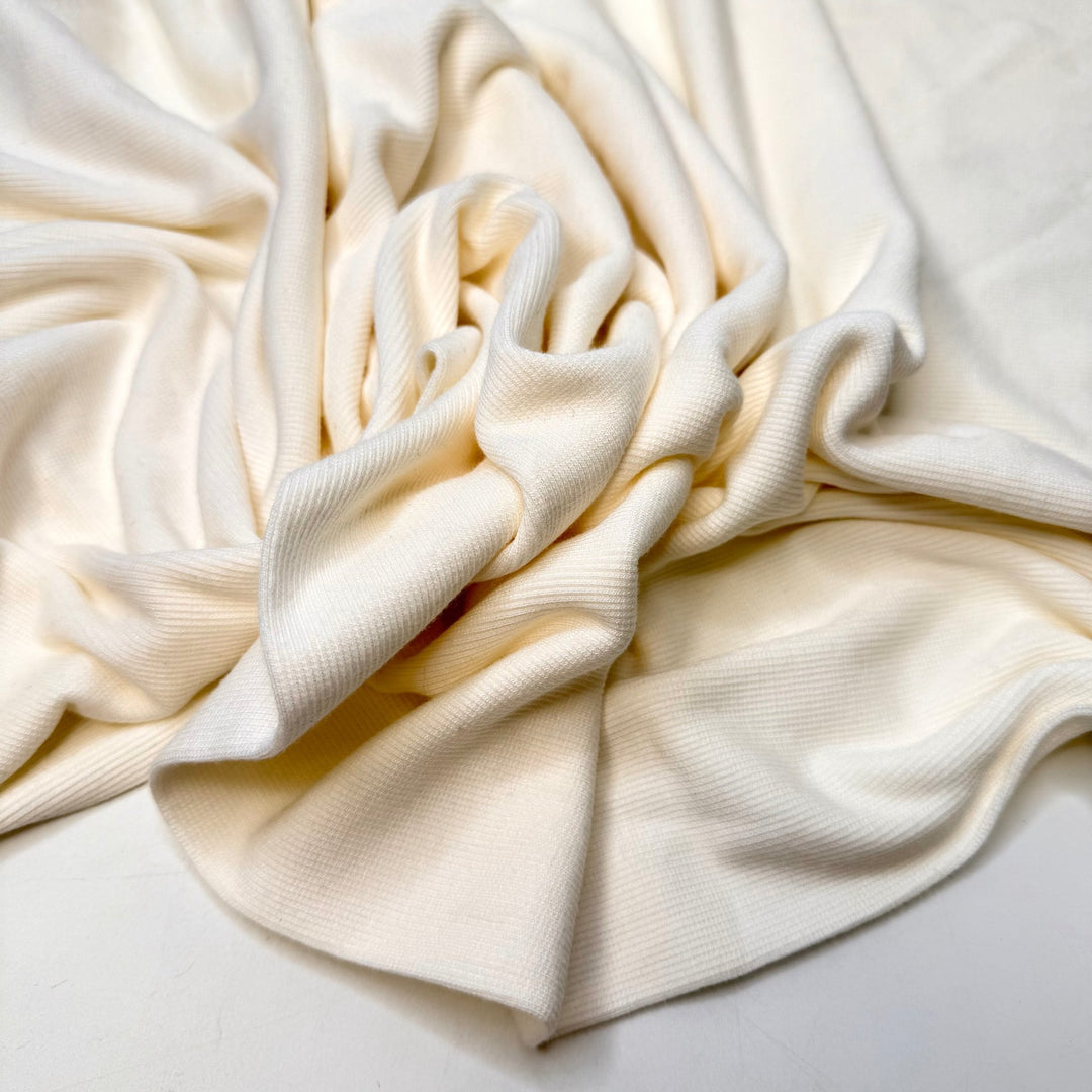 Egg Crack - Tubular Rib Knit Bamboo Blend Knit - Eggshell White - 1.25M Bundle - True Deadstock fabric Fabric by private - Sustainable Textile | FABCYCLE