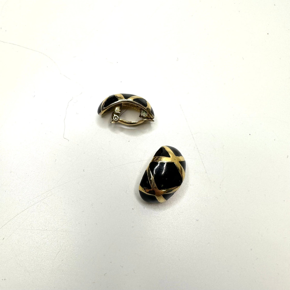 Enamel Brass Clip On Earrings Costume Jewelry - Black/Gold - Individual - True Deadstock supplies Fabric by private - Sustainable Textile | FABCYCLE