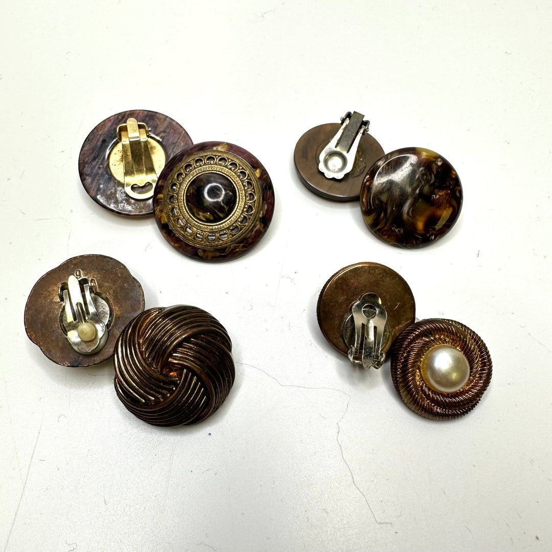 Enamel Circular Clip On Earrings Costume Jewelry - Brown/Gold - 4 Pack - True Deadstock supplies Fabric by private - Sustainable Textile | FABCYCLE