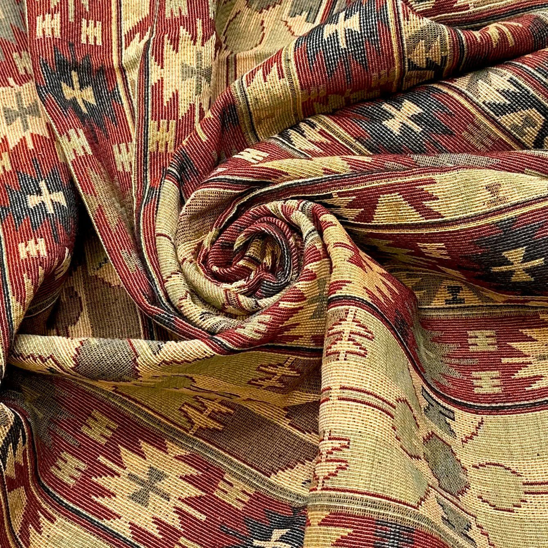 Engineer - Cotton Woven - Burgundy Multi Geometric - Bundles - True Deadstock fabric Fabric by private - Sustainable Textile | FABCYCLE