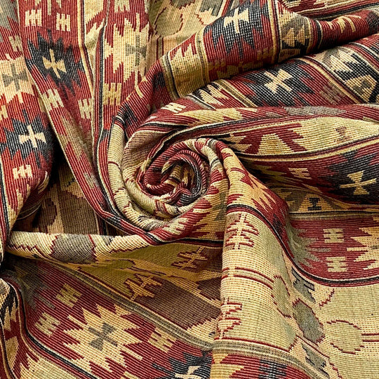Engineer - Cotton Woven - Burgundy Multi Geometric - Bundles - True Deadstock fabric Fabric by private - Sustainable Textile | FABCYCLE