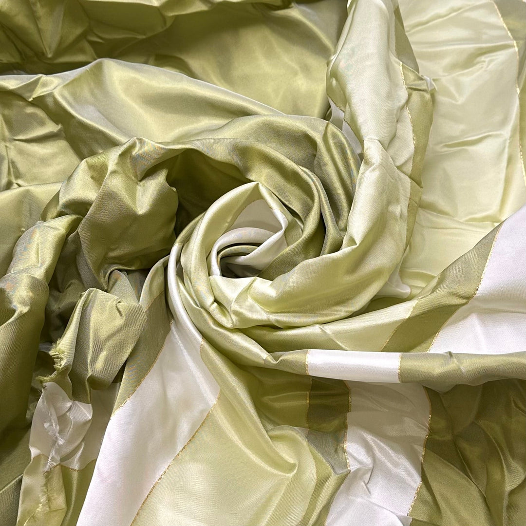Even Selling The Curtains - Glitter Taffeta Poly Woven - Light Green/White Stripes - Bundles - True Deadstock fabric Fabric by private - Sustainable Textile | FABCYCLE