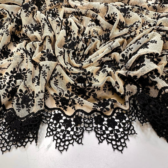 Expanding The Family - Mesh Synthetic Blend Knit - Cream/Black Floral - 1.75M Bundle - True Deadstock fabric Fabric by private - Sustainable Textile | FABCYCLE