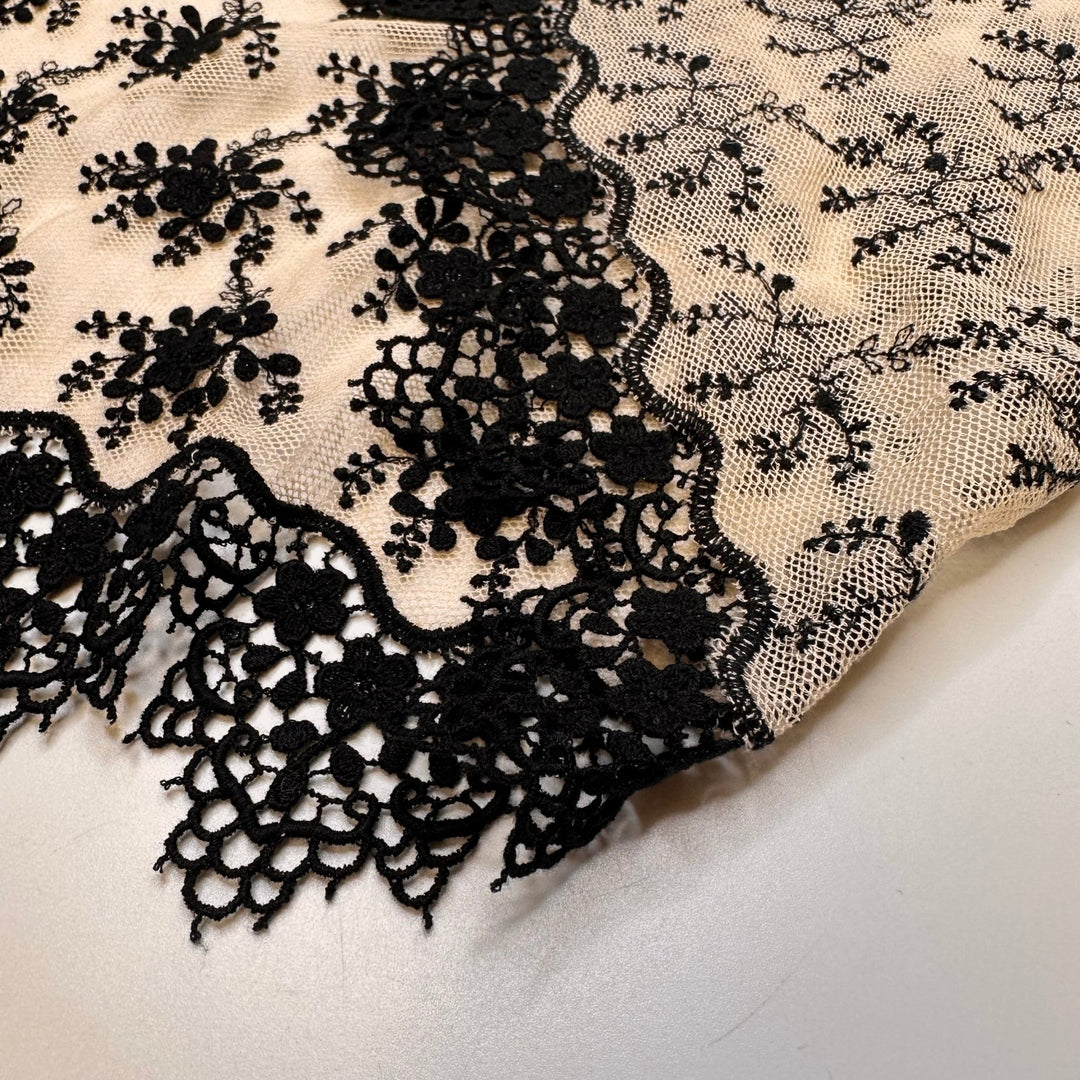 Expanding The Family - Mesh Synthetic Blend Knit - Cream/Black Floral - 1.75M Bundle - True Deadstock fabric Fabric by private - Sustainable Textile | FABCYCLE
