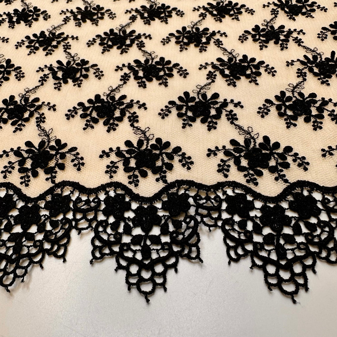 Expanding The Family - Mesh Synthetic Blend Knit - Cream/Black Floral - 1.75M Bundle - True Deadstock fabric Fabric by private - Sustainable Textile | FABCYCLE