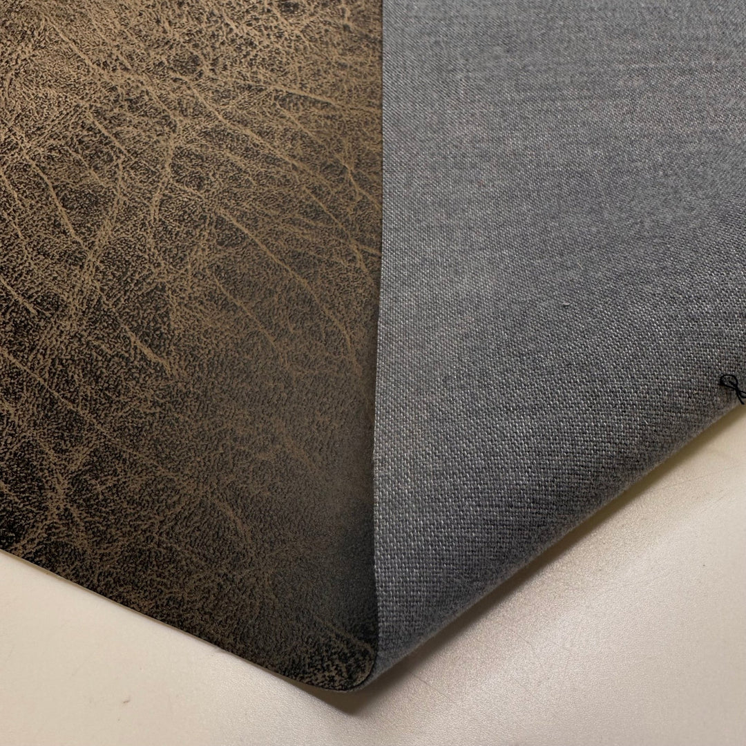 Extinct Animals - Water Resistant Pleather Polyester Backing PU Blend Woven - Brown/Beige Weathered Leather - 0.95M Bundle - True Deadstock fabric Fabric by private - Sustainable Textile | FABCYCLE