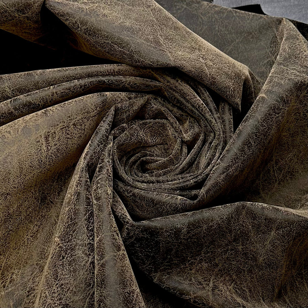 Extinct Animals - Water Resistant Pleather Polyester Backing PU Blend Woven - Brown/Beige Weathered Leather - 0.95M Bundle - True Deadstock fabric Fabric by private - Sustainable Textile | FABCYCLE