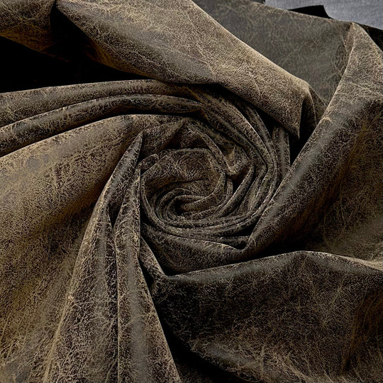 Extinct Animals - Water Resistant Pleather Polyester Backing PU Blend Woven - Brown/Beige Weathered Leather - 0.95M Bundle - True Deadstock fabric Fabric by private - Sustainable Textile | FABCYCLE