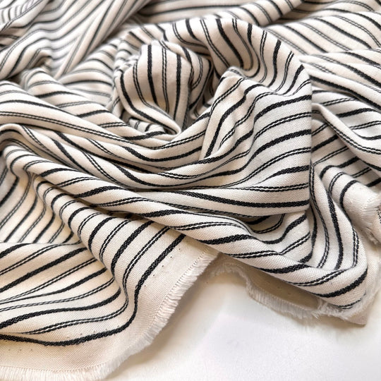Exuding Confidence - Cotton Blend Woven - Light Cream/Black Pinstripe - 3.2M Bundle - True Deadstock fabric Fabric by private - Sustainable Textile | FABCYCLE