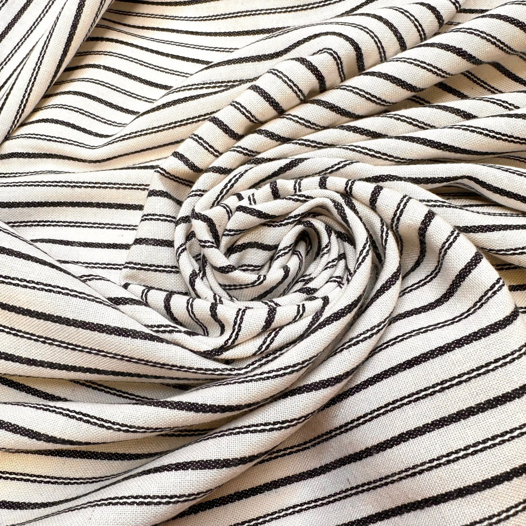 Exuding Confidence - Cotton Blend Woven - Light Cream/Black Pinstripe - 3.2M Bundle - True Deadstock fabric Fabric by private - Sustainable Textile | FABCYCLE