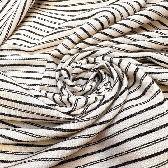 Exuding Confidence - Cotton Blend Woven - Light Cream/Black Pinstripe - 3.2M Bundle - True Deadstock fabric Fabric by private - Sustainable Textile | FABCYCLE