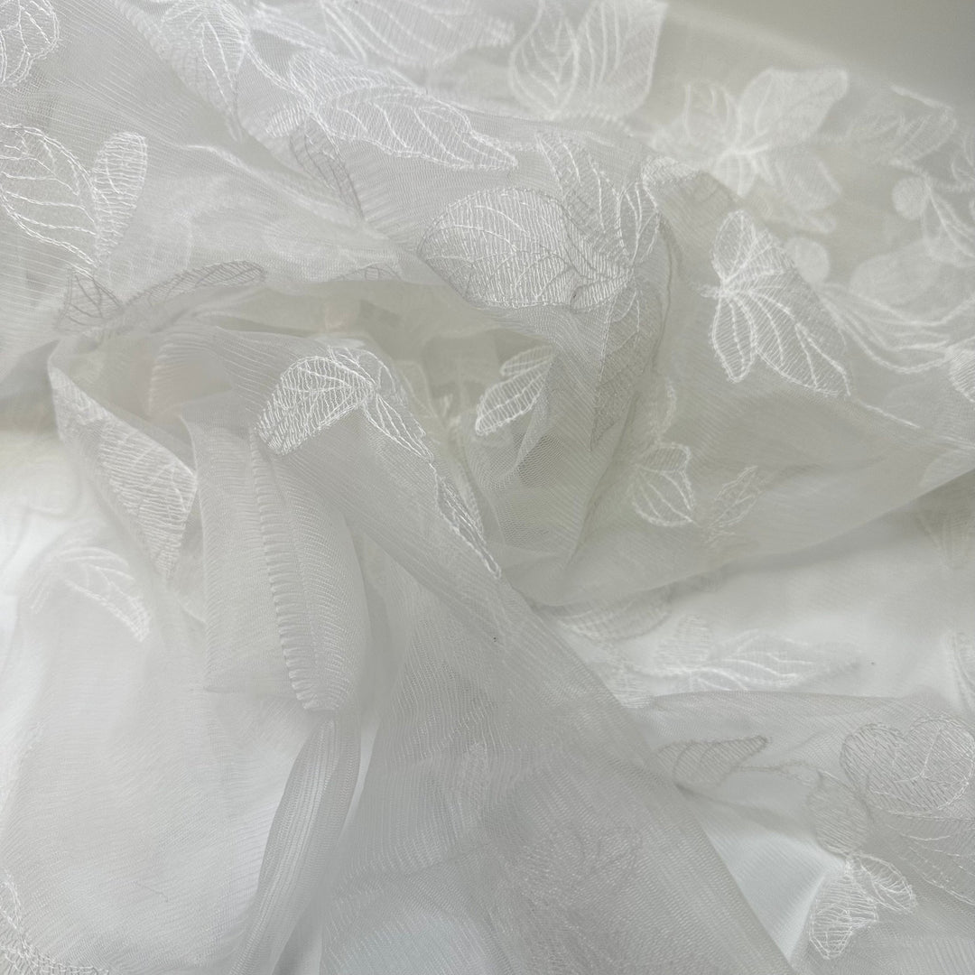 Fairy Wings - Embroidered Mesh Poly Knit - White Floral - 1.15M Bundle - True Deadstock fabric Fabric by private - Sustainable Textile | FABCYCLE
