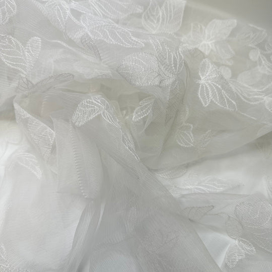 Fairy Wings - Embroidered Mesh Poly Knit - White Floral - 1.15M Bundle - True Deadstock fabric Fabric by private - Sustainable Textile | FABCYCLE