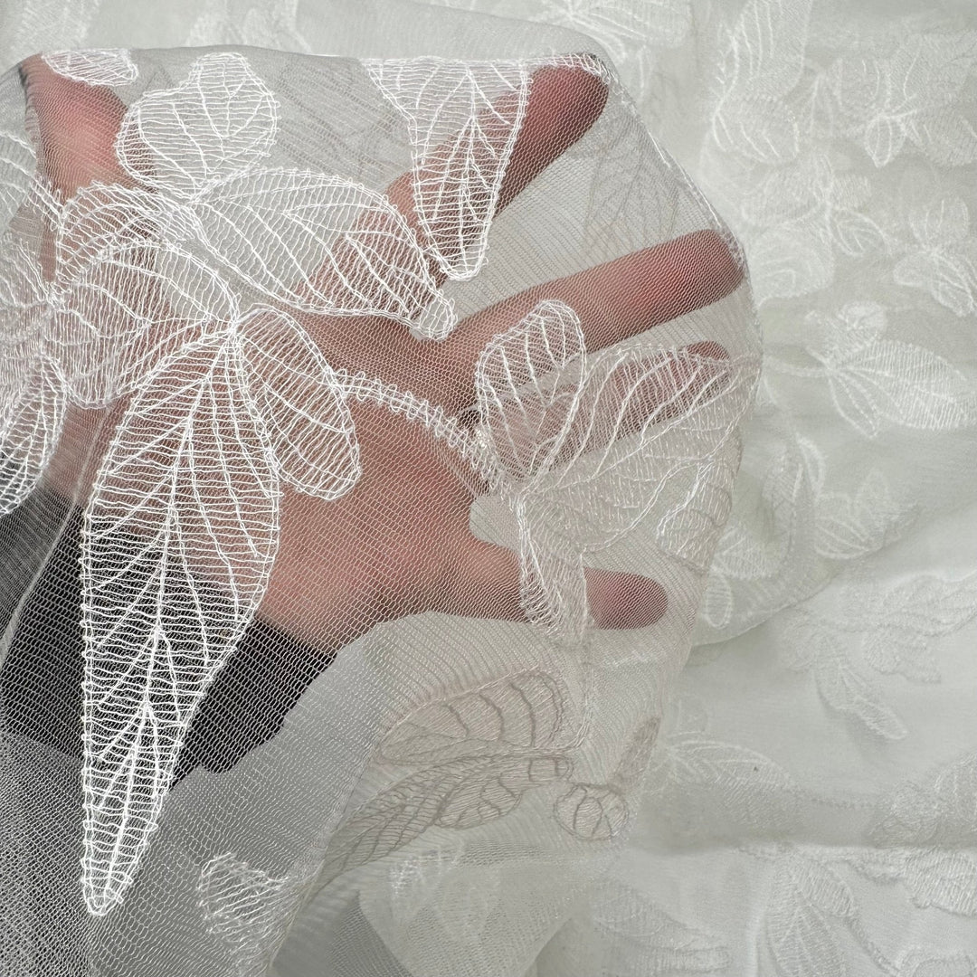 Fairy Wings - Embroidered Mesh Poly Knit - White Floral - 1.15M Bundle - True Deadstock fabric Fabric by private - Sustainable Textile | FABCYCLE