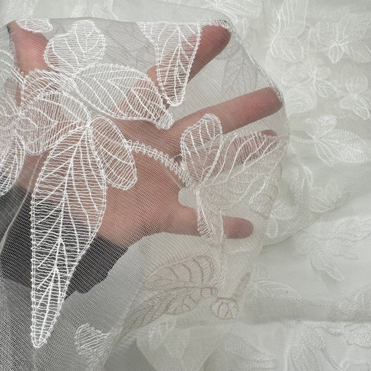 Fairy Wings - Embroidered Mesh Poly Knit - White Floral - 1.15M Bundle - True Deadstock fabric Fabric by private - Sustainable Textile | FABCYCLE