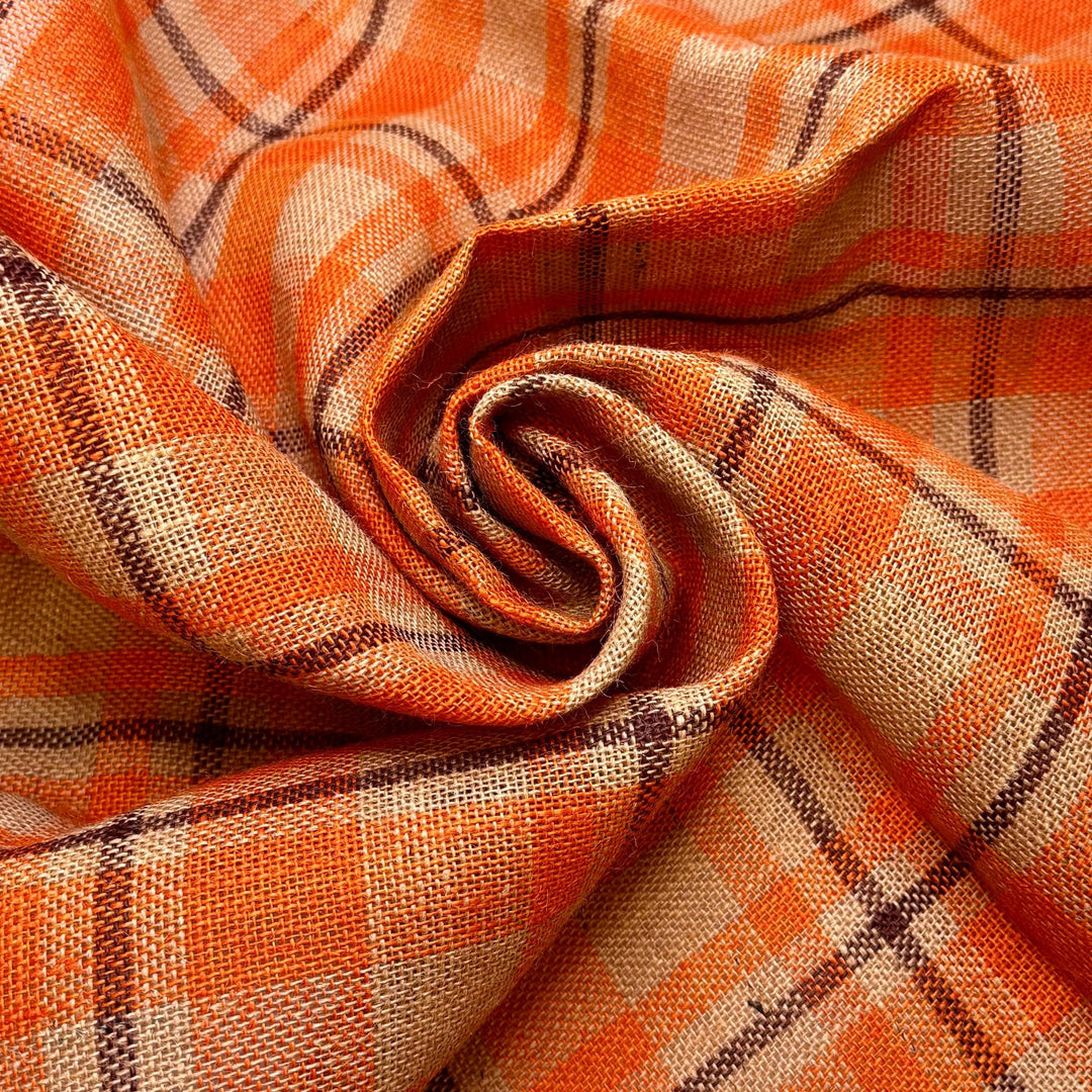 Fall Harvest Party - Burlap Hemp Woven - Orange/Brown Plaid - 1.25M Bundle - True Deadstock fabric Fabric by private - Sustainable Textile | FABCYCLE