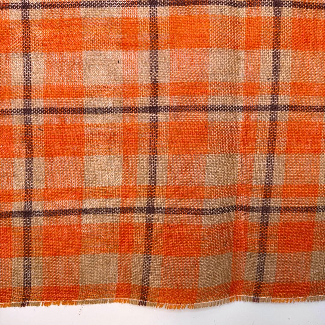 Fall Harvest Party - Burlap Hemp Woven - Orange/Brown Plaid - 1.25M Bundle - True Deadstock fabric Fabric by private - Sustainable Textile | FABCYCLE