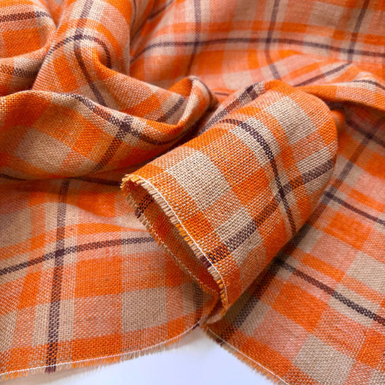 Fall Harvest Party - Burlap Hemp Woven - Orange/Brown Plaid - 1.25M Bundle - True Deadstock fabric Fabric by private - Sustainable Textile | FABCYCLE