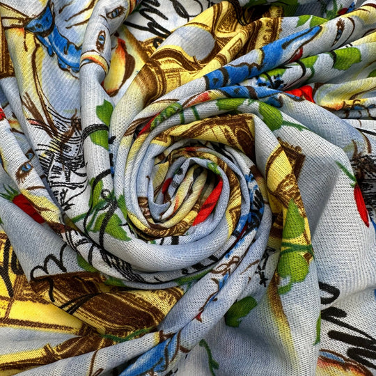 Falling In Love Abroad - Vintage Mesh Polyester Blend Knit - Light Blue Multi Paris - 2.35M Bundle - True Deadstock fabric Fabric by private - Sustainable Textile | FABCYCLE