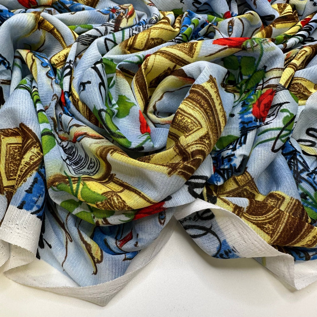 Falling In Love Abroad - Vintage Mesh Polyester Blend Knit - Light Blue Multi Paris - 2.35M Bundle - True Deadstock fabric Fabric by private - Sustainable Textile | FABCYCLE