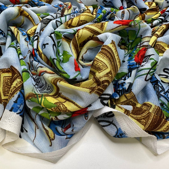Falling In Love Abroad - Vintage Mesh Polyester Blend Knit - Light Blue Multi Paris - 2.35M Bundle - True Deadstock fabric Fabric by private - Sustainable Textile | FABCYCLE