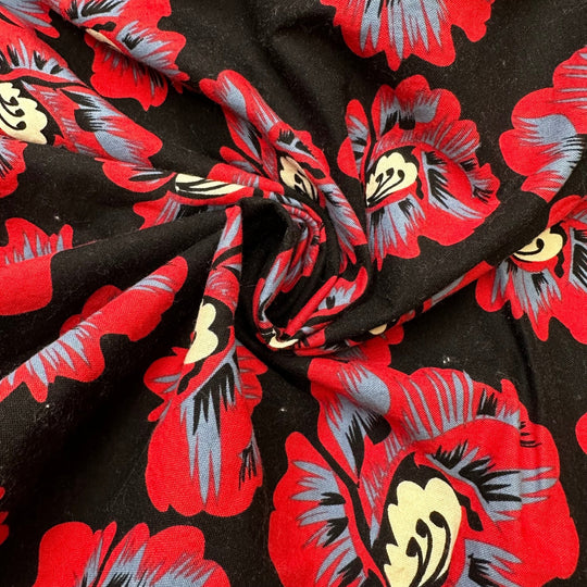 Family Drama - Cotton Woven - Black/Red Floral - 2M Bundle - True Deadstock fabric Fabric by private - Sustainable Textile | FABCYCLE
