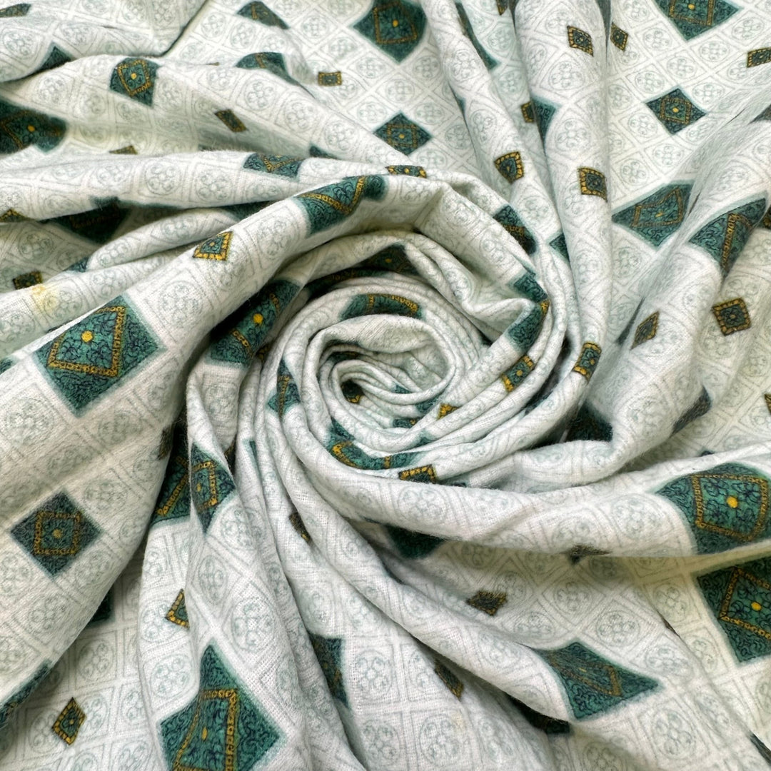 Fancy Dinner - Brushed Cotton Blend Woven - Green Multi Geometric - 1.4M Bundle - True Deadstock fabric Fabric by private - Sustainable Textile | FABCYCLE