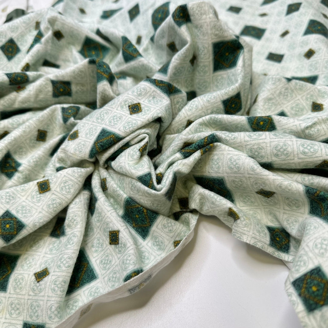 Fancy Dinner - Brushed Cotton Blend Woven - Green Multi Geometric - 1.4M Bundle - True Deadstock fabric Fabric by private - Sustainable Textile | FABCYCLE