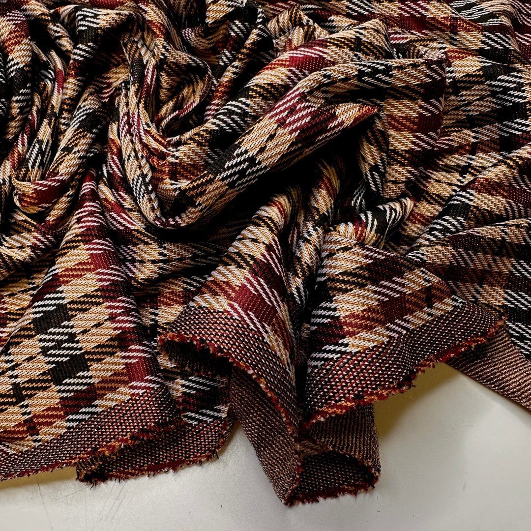 Fashion Designer - Poly Knit - Burgundy Multi Plaid - 1.2M Bundle - True Deadstock fabric Fabric by private - Sustainable Textile | FABCYCLE