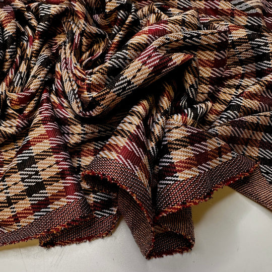 Fashion Designer - Poly Knit - Burgundy Multi Plaid - 1.2M Bundle - True Deadstock fabric Fabric by private - Sustainable Textile | FABCYCLE