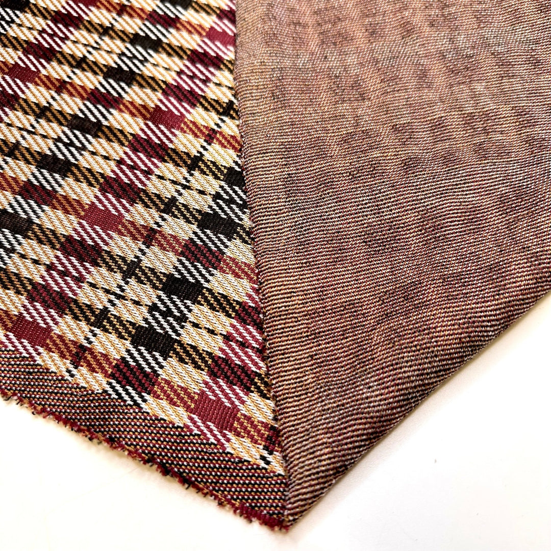 Fashion Designer - Poly Knit - Burgundy Multi Plaid - 1.2M Bundle - True Deadstock fabric Fabric by private - Sustainable Textile | FABCYCLE