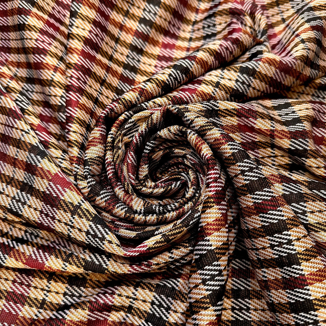 Fashion Designer - Poly Knit - Burgundy Multi Plaid - 1.2M Bundle - True Deadstock fabric Fabric by private - Sustainable Textile | FABCYCLE