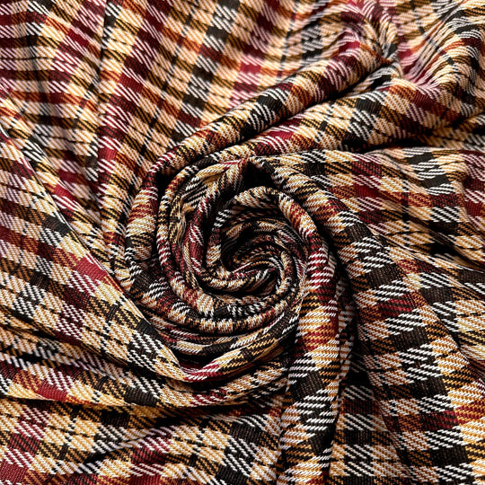 Fashion Designer - Poly Knit - Burgundy Multi Plaid - 1.2M Bundle - True Deadstock fabric Fabric by private - Sustainable Textile | FABCYCLE