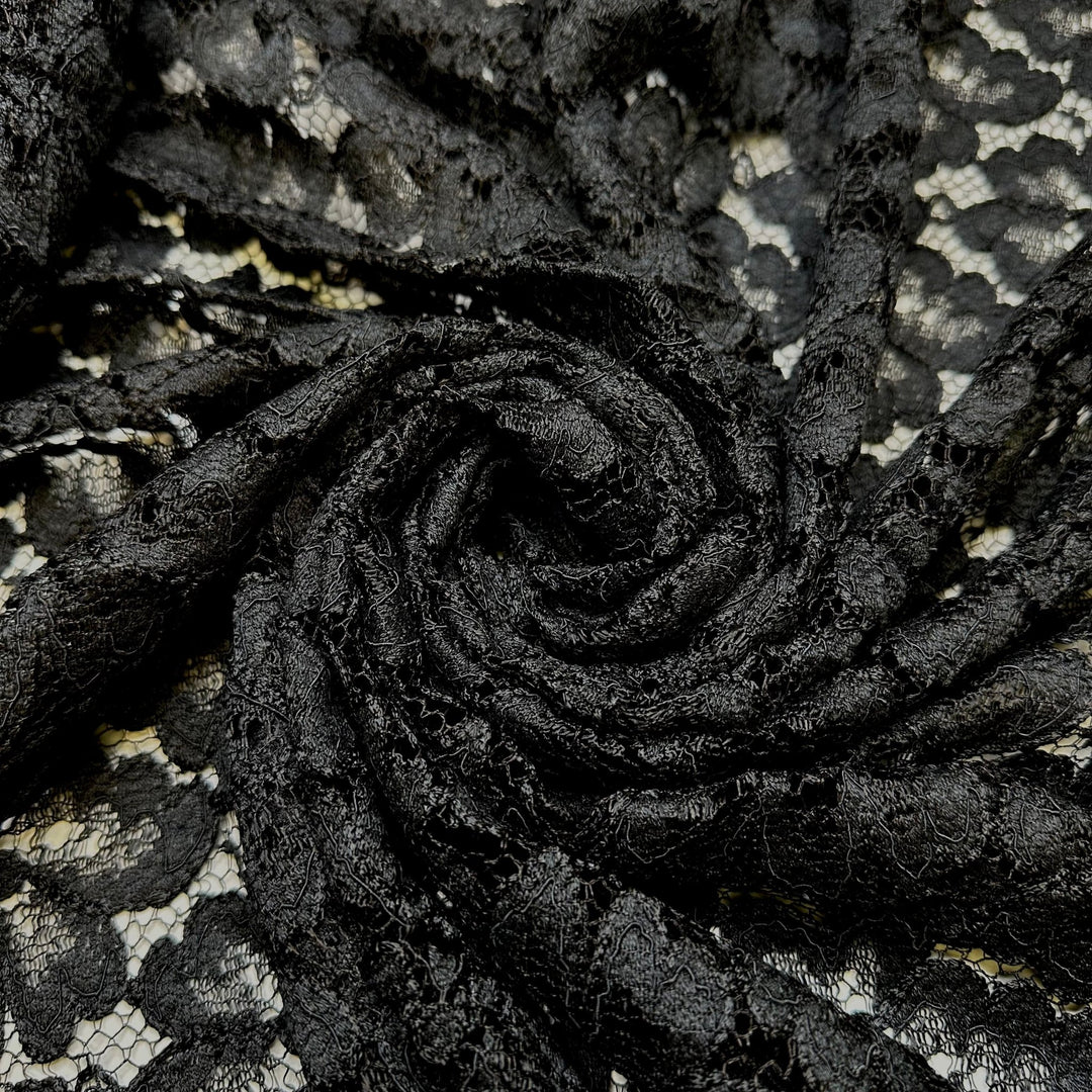 Feel The Drama - Lace Poly Knit - Black Floral - 4M Bundle - True Deadstock fabric Fabric by private - Sustainable Textile | FABCYCLE