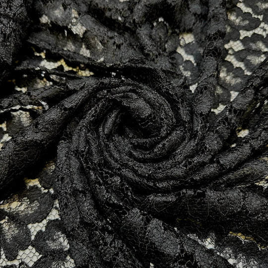 Feel The Drama - Lace Poly Knit - Black Floral - 4M Bundle - True Deadstock fabric Fabric by private - Sustainable Textile | FABCYCLE