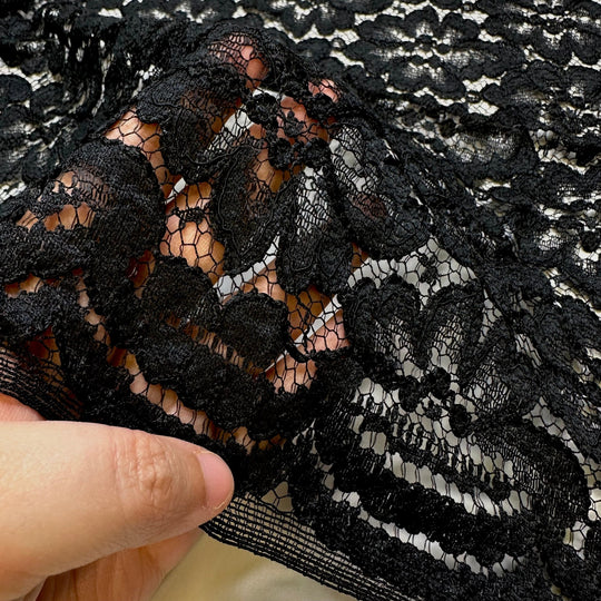 Feel The Drama - Lace Poly Knit - Black Floral - 4M Bundle - True Deadstock fabric Fabric by private - Sustainable Textile | FABCYCLE