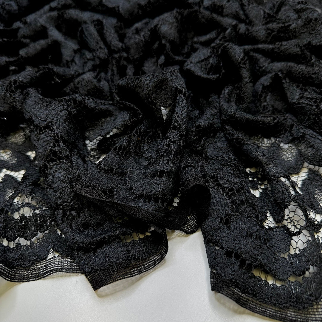Feel The Drama - Lace Poly Knit - Black Floral - 4M Bundle - True Deadstock fabric Fabric by private - Sustainable Textile | FABCYCLE
