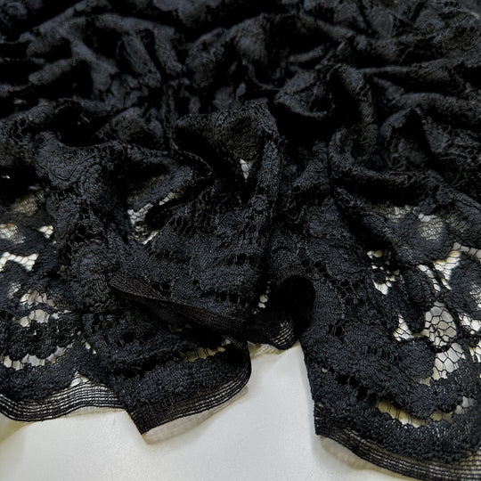 Feel The Drama - Lace Poly Knit - Black Floral - 4M Bundle - True Deadstock fabric Fabric by private - Sustainable Textile | FABCYCLE