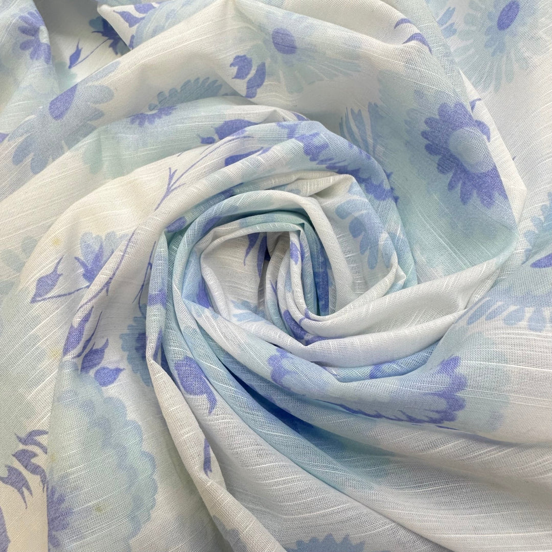Feeling Carefree - Vintage Polyester Blend Woven - White/Blue Floral - 2.4M Bundle - True Deadstock fabric Fabric by private - Sustainable Textile | FABCYCLE