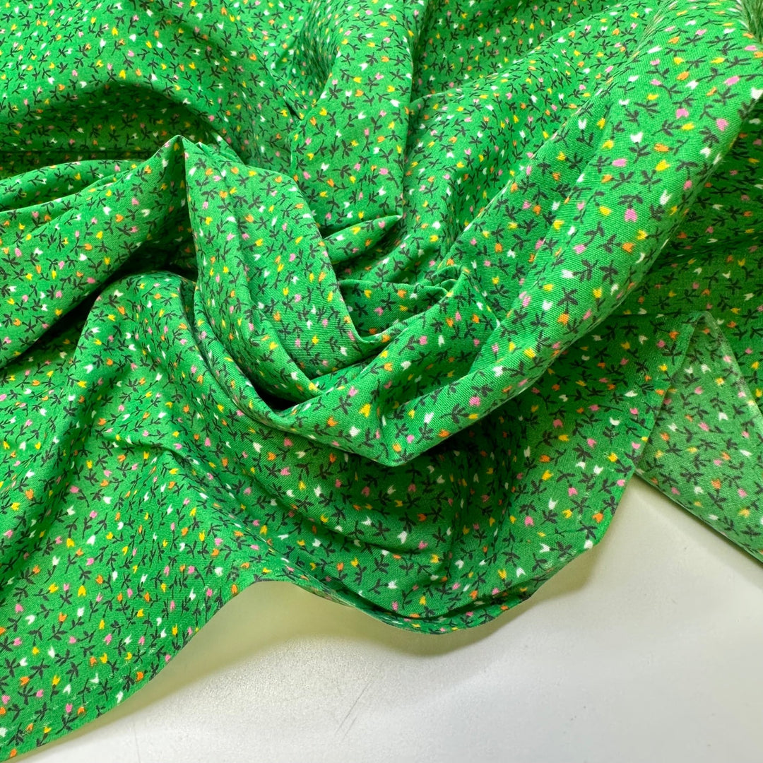 Fields Of Tulips - Vintage Cotton Blend Woven - Green Multi Floral - 2.95M Bundle - True Deadstock fabric Fabric by private - Sustainable Textile | FABCYCLE