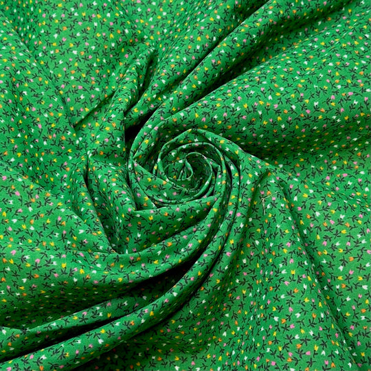Fields Of Tulips - Vintage Cotton Blend Woven - Green Multi Floral - 2.95M Bundle - True Deadstock fabric Fabric by private - Sustainable Textile | FABCYCLE