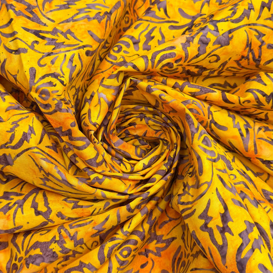 Finally Finishing That Project - Batik Cotton Woven - Yellow/Purple Floral - 1.3M Bundle - True Deadstock fabric Fabric by private - Sustainable Textile | FABCYCLE