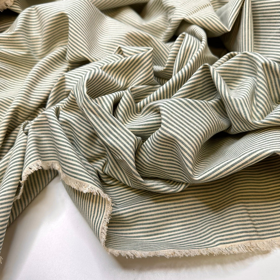 Finding Old Christmas Candy - Vintage Cotton Woven - Cream/Green Stripes - 2.5M Bundle - True Deadstock fabric Fabric by private - Sustainable Textile | FABCYCLE