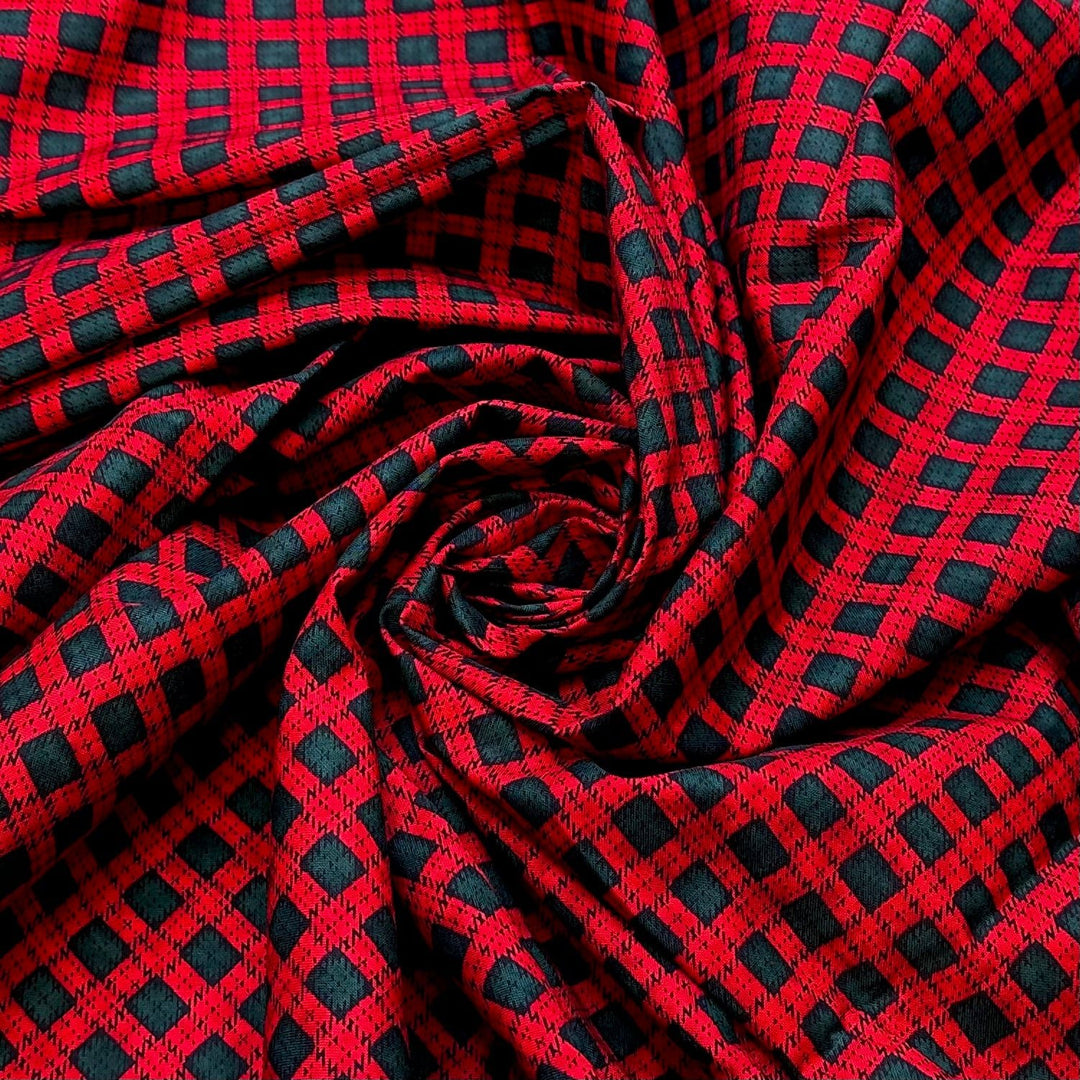 Finishing The Holiday Prep - Screen Printed Cotton Woven - Green/Red Plaid - 1.9M Bundle - True Deadstock fabric Fabric by private - Sustainable Textile | FABCYCLE
