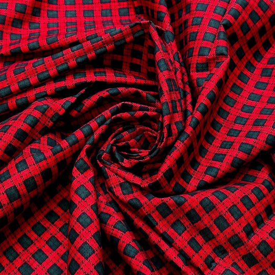 Finishing The Holiday Prep - Screen Printed Cotton Woven - Green/Red Plaid - 1.9M Bundle - True Deadstock fabric Fabric by private - Sustainable Textile | FABCYCLE