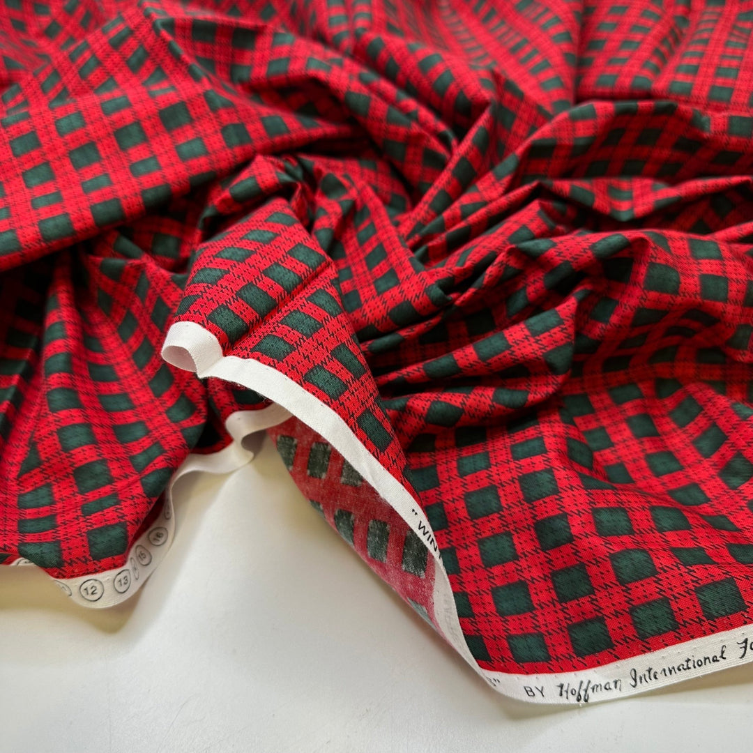 Finishing The Holiday Prep - Screen Printed Cotton Woven - Green/Red Plaid - 1.9M Bundle - True Deadstock fabric Fabric by private - Sustainable Textile | FABCYCLE