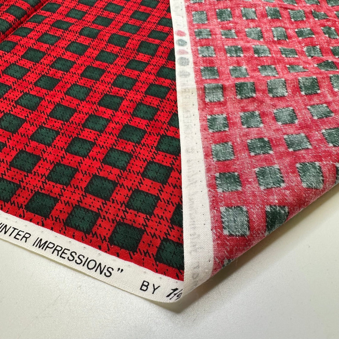 Finishing The Holiday Prep - Screen Printed Cotton Woven - Green/Red Plaid - 1.9M Bundle - True Deadstock fabric Fabric by private - Sustainable Textile | FABCYCLE