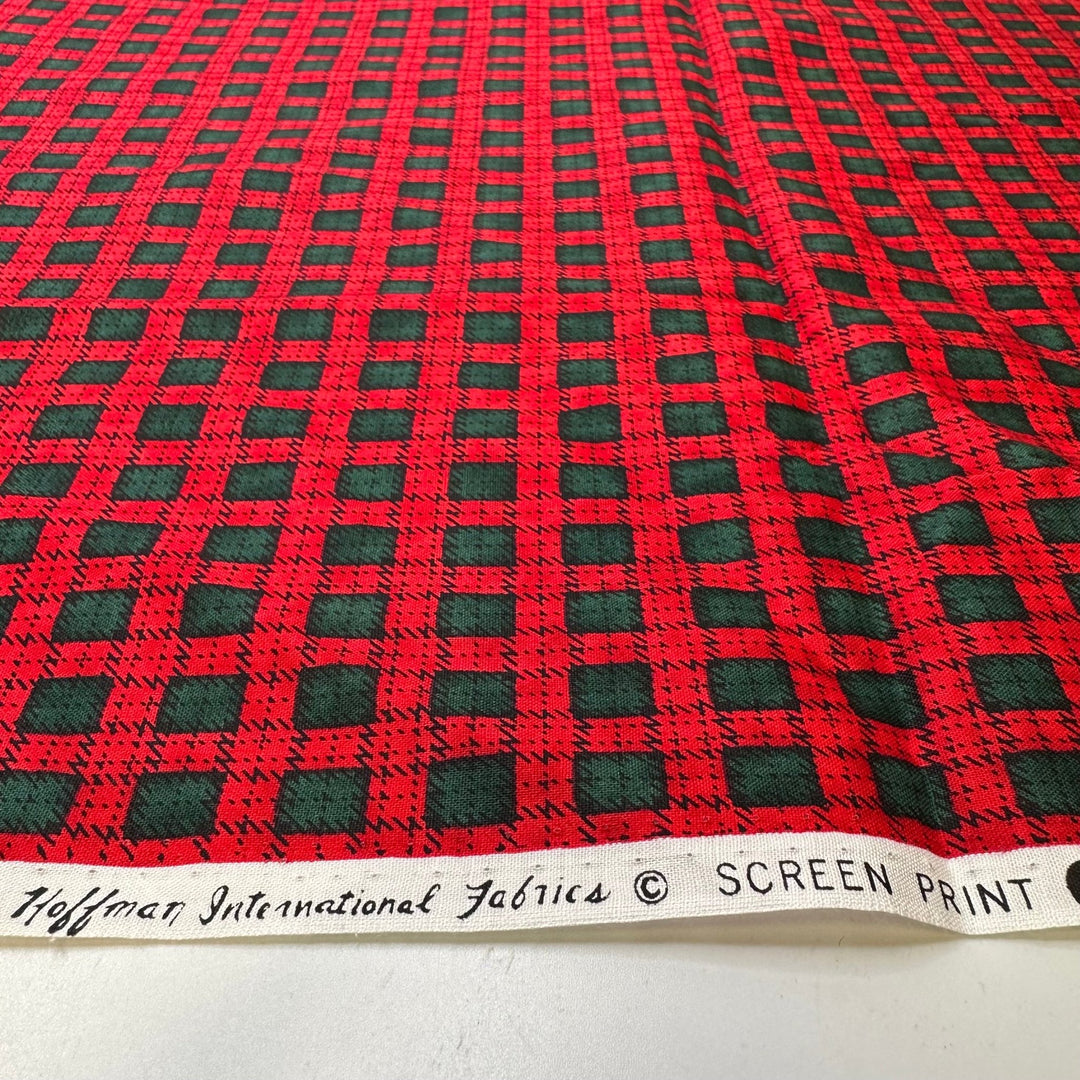 Finishing The Holiday Prep - Screen Printed Cotton Woven - Green/Red Plaid - 1.9M Bundle - True Deadstock fabric Fabric by private - Sustainable Textile | FABCYCLE