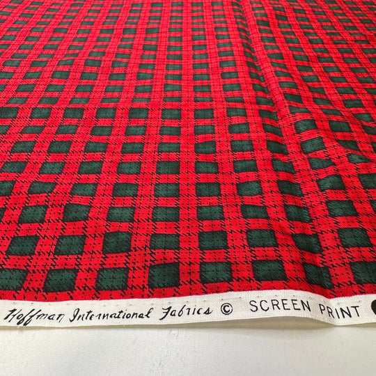 Finishing The Holiday Prep - Screen Printed Cotton Woven - Green/Red Plaid - 1.9M Bundle - True Deadstock fabric Fabric by private - Sustainable Textile | FABCYCLE