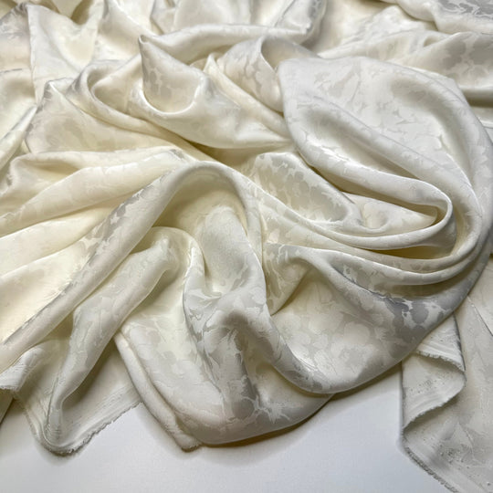 Finishing Touches - Polyester Blend Satin Jacquard - White Floral - 2M Bundle - True Deadstock fabric Fabric by private - Sustainable Textile | FABCYCLE